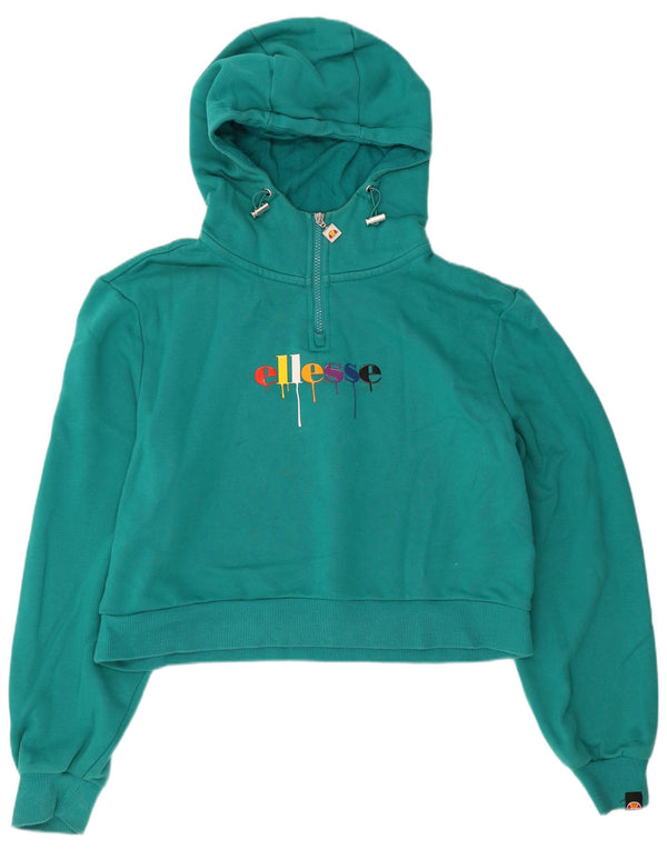 Ellesse Ženska kratko majica s kapuljačom s kapuljačom UK 12 Srednje tirkizni pamuk