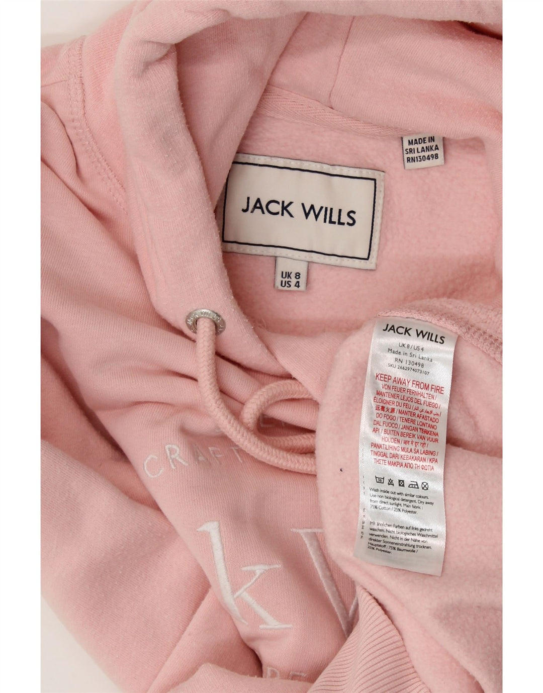 JACK WILLS Ženska velika majica s kapuljačom s kapuljačom UK 8 Mala, ružičasta pamučna