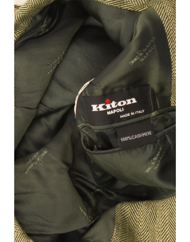 Kiton Mens Napoli sako sa 3 gumba UK 38 Srednje zelena riblja kost
