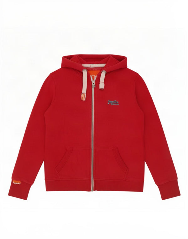 Superdry ženski pulover s kapuljačom s patentnim zatvaračem UK 10 Mali crveni pamuk