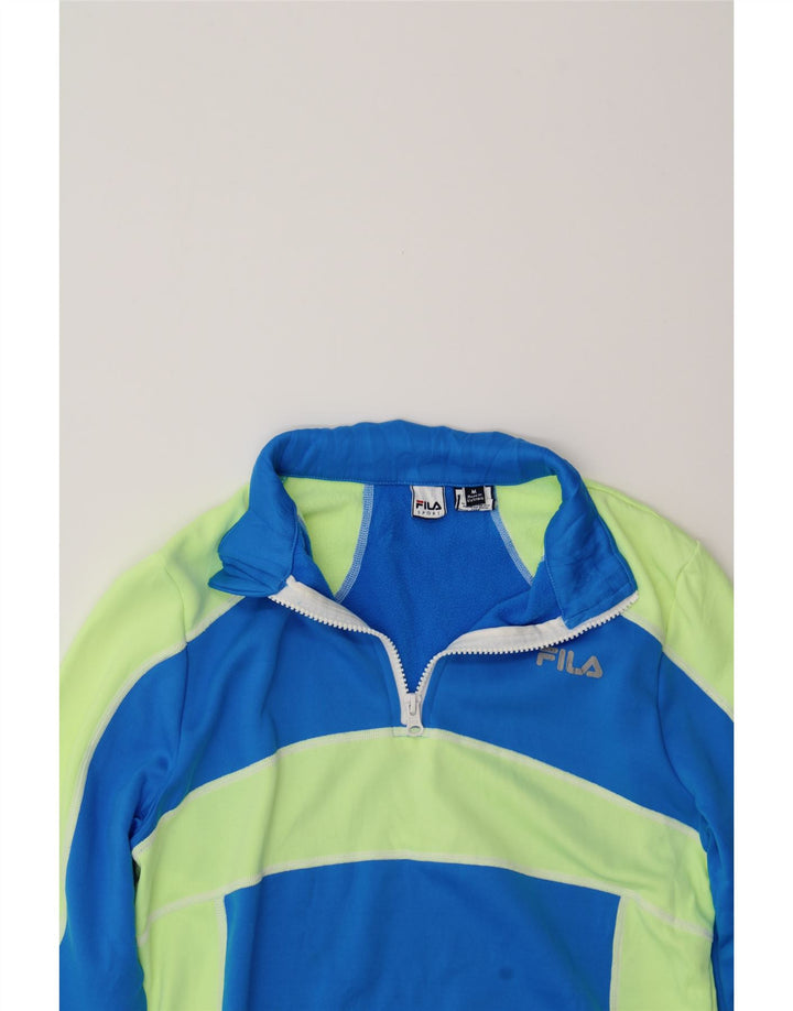 FILA Womens Zip Neck Pullover Tracksuit Top UK 12 Medium Blue Colourblock Vintage Fila and Second-Hand Fila from Messina Hembry 