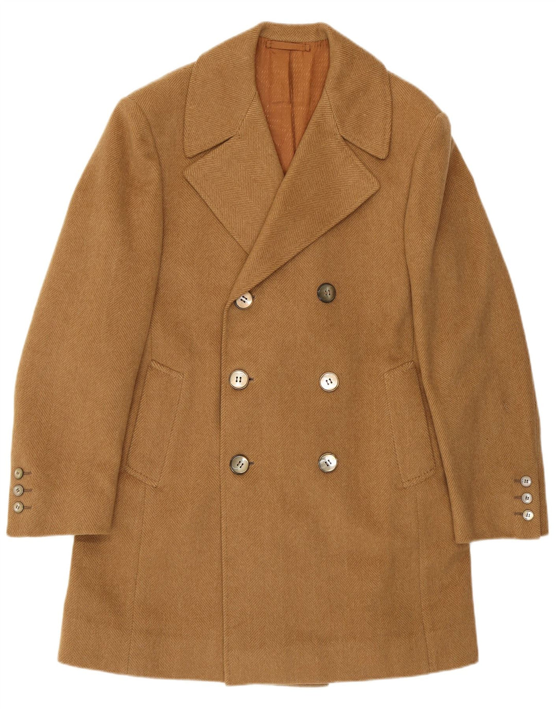 Vintage muški kaput s dvorednim kopčanjem UK 34 XS bež riblja kost