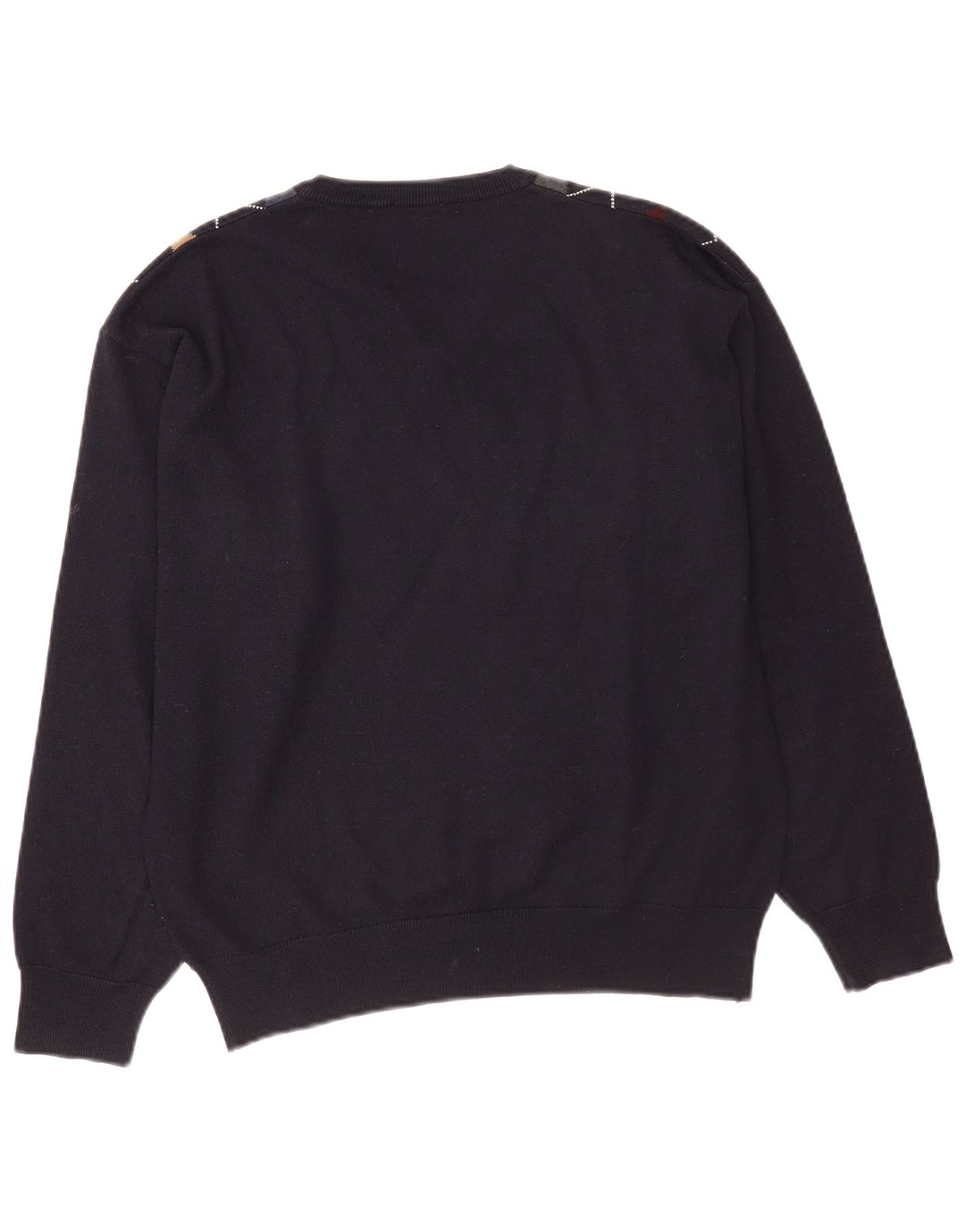 Vintage muški džemper s V-izrezom Srednje tamnoplavi Argyle/Dijamantna vuna