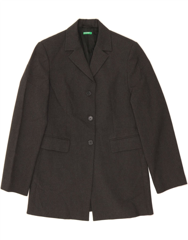 BENETTON Womens Longline 3 Button Blazer Jacket IT 40 Small Grey Polyester Vintage Benetton and Second-Hand Benetton from Messina Hembry 