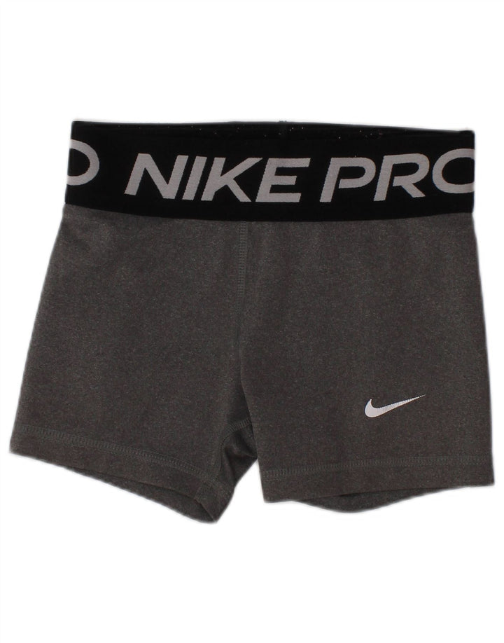 NIKE Girls Dri Fit Graphic Sport Shorts 6-7 Years XS Gray Poliester