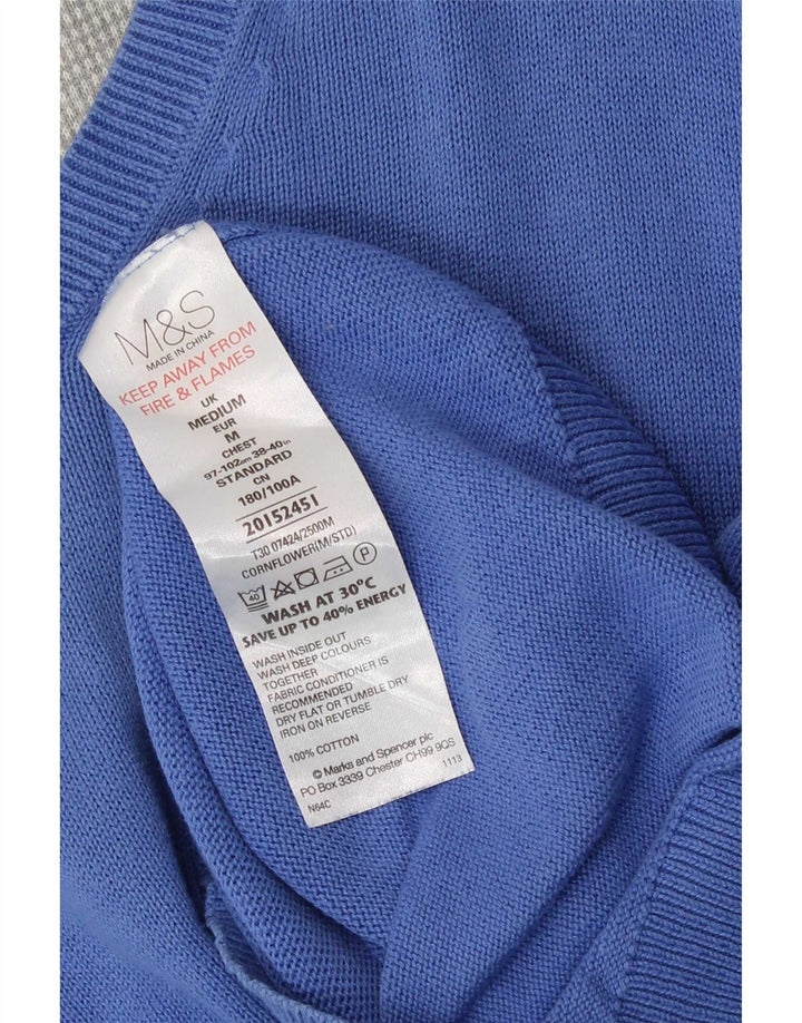 Marks & Spencer muški džemper s V-izrezom srednje plavi pamuk