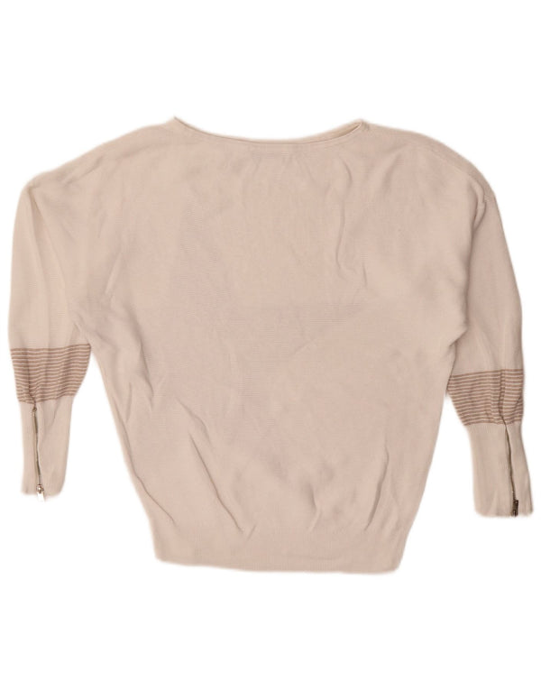 MINT VELVET Ženski preveliki džemper s veznim izrezom UK 6 XS bijeli na pruge