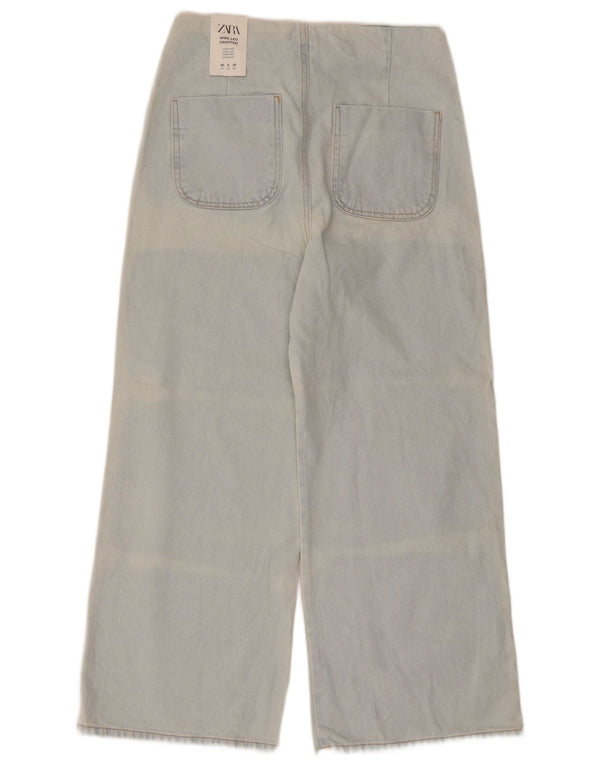 Zara ženske široke traperice Acid Wash Crop EU 40 srednje W30 L26 plavi pamuk