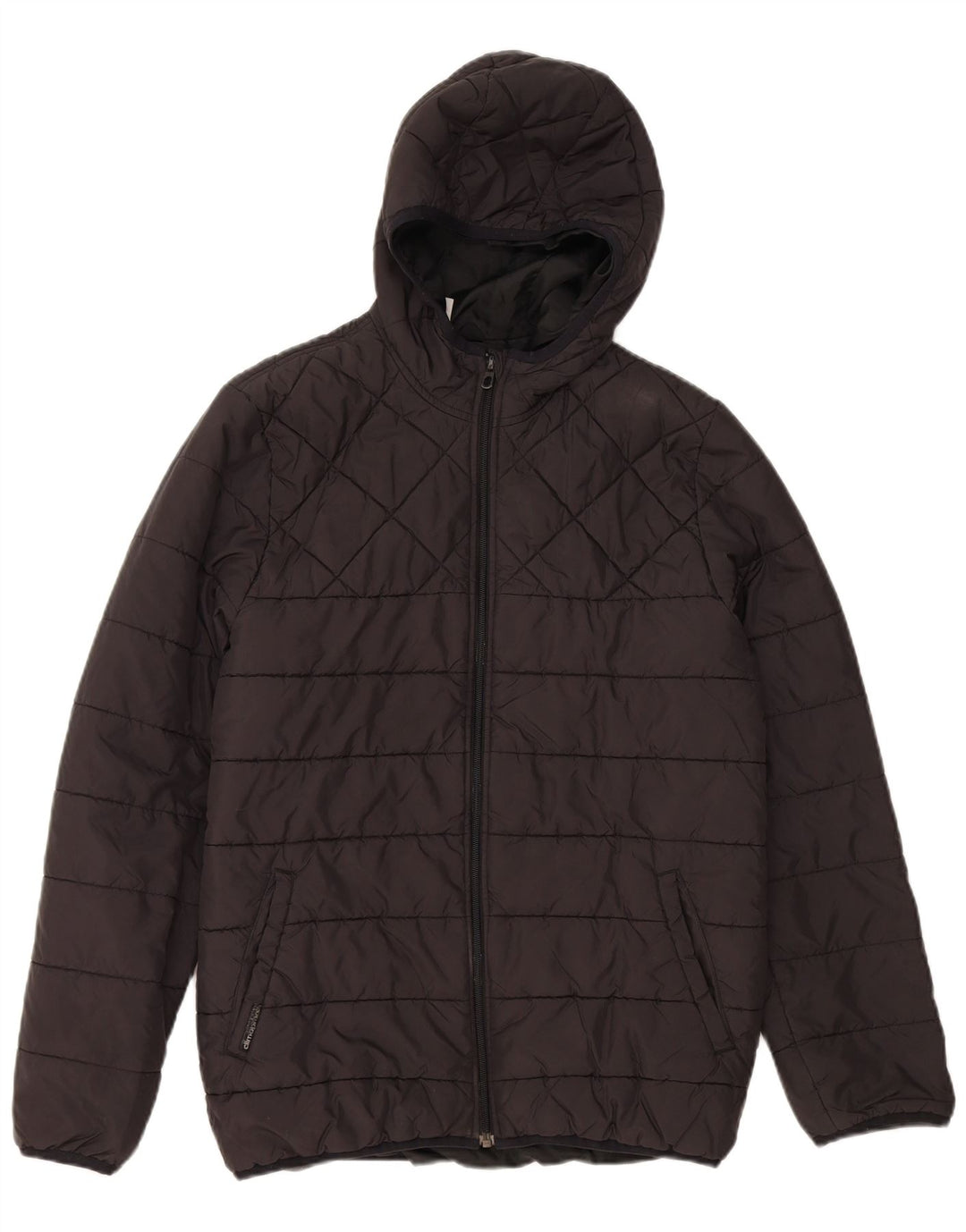 ADIDAS Boys Hooded Padded Jacket 13-14 Years Black Polyester