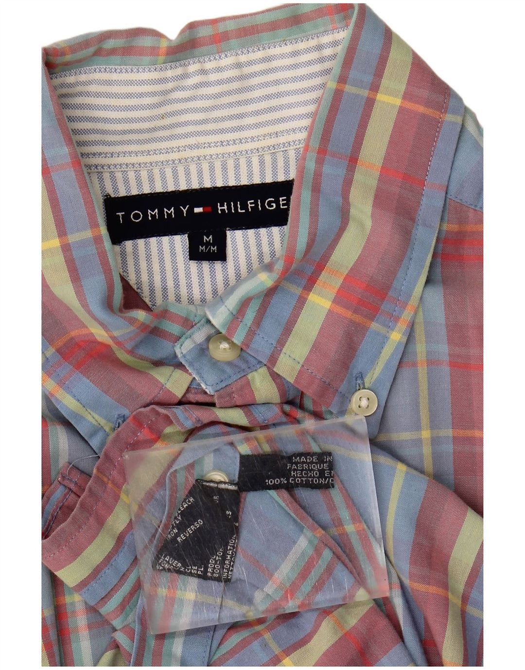 TOMMY HILFIGER Mens Short Sleeve Shirt Medium Blue Check Cotton