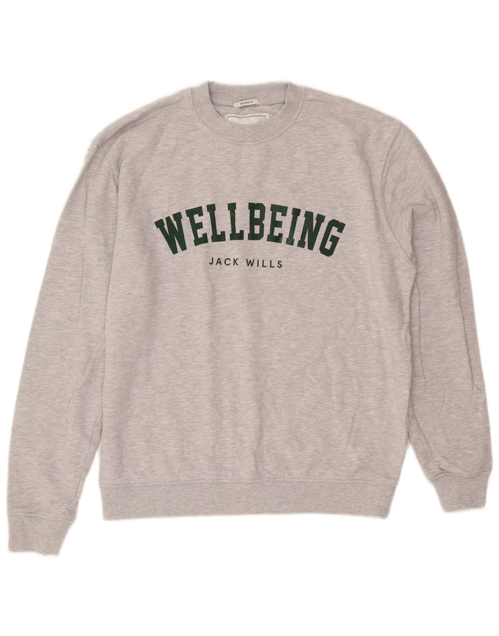 Jack Wills muški džemper opuštenog kroja s grafičkim motivima srednje sive boje s pjegama