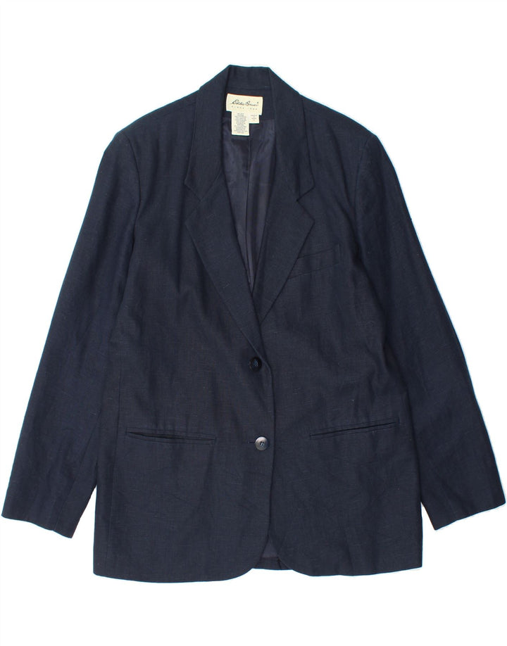EDDIE BAUER Womens 2 Button Blazer Jacket UK 14 Medium Navy Blue Linen Vintage Eddie Bauer and Second-Hand Eddie Bauer from Messina Hembry 
