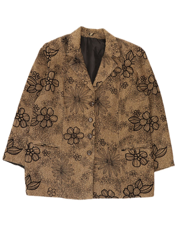 Vintage Womens 4 Button Blazer Jacket IT 56 4XL Brown Floral