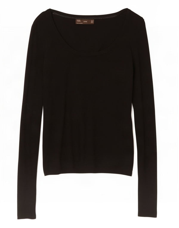 Zara Womens Top Long Sleeve UK 14 Medium Black Rayon