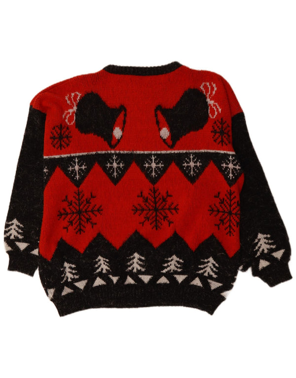 VINTAGE muški džemper s okruglim izrezom XL Red Fair Isle