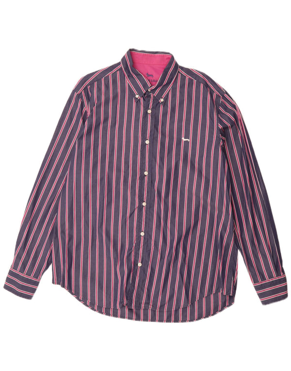 Harmont & Blaine Mens Shirt 2XL Navy Blue Striped Cotton