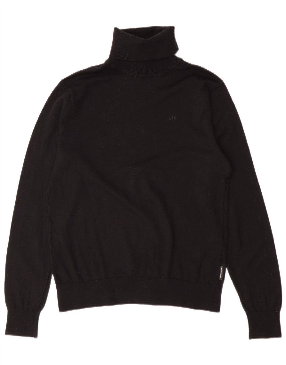 Armani Exchange muški pulover s rol izrezom Mali crni djevičanski vuneni