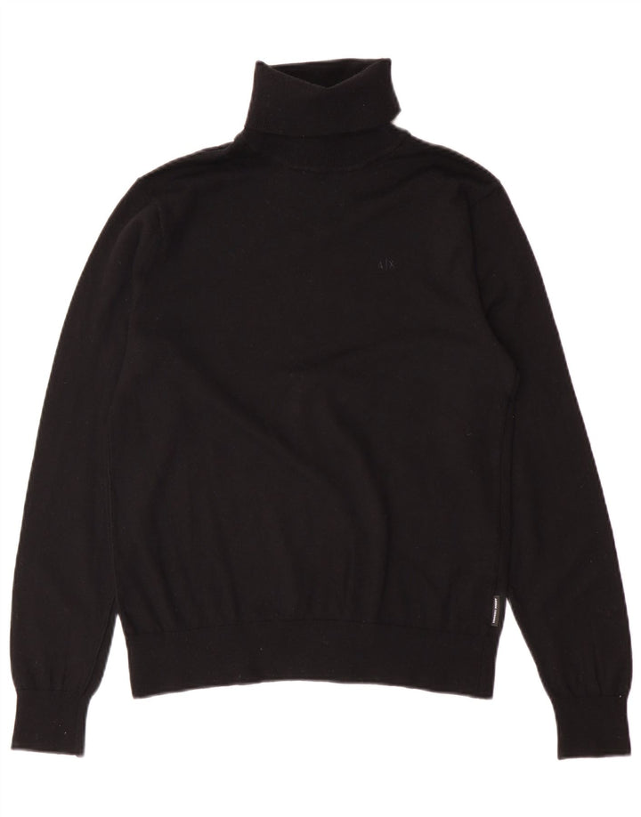 Armani Exchange muški pulover s rol izrezom Mali crni djevičanski vuneni