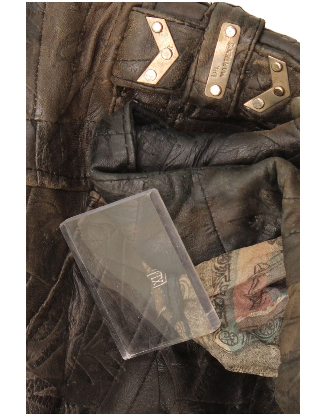 DR MARTENS Ženska izrezana kožna biciklistička jakna UK 18 XL Smeđa patchwork