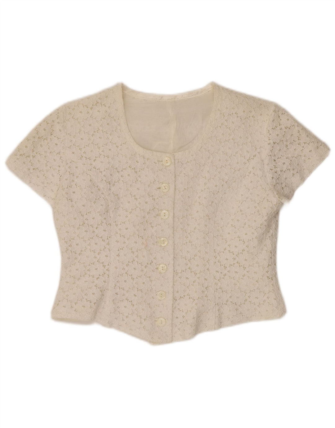 VINTAGE Ženska skraćena košulja bluza kratkih rukava IT 46 Large Off White Floral