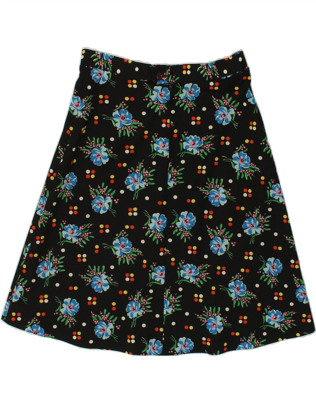 VINTAGE Womens A-Line Skirt W32 Large  Black Floral Polyester Vintage Vintage and Second-Hand Vintage from Messina Hembry 