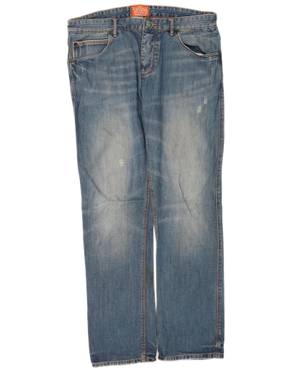 Superdry muške oštećene ravne traperice W34 L32 plavi pamuk
