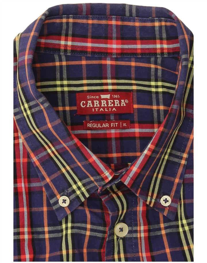 CARRERA Mens Regular Fit Short Sleeve Shirt XL Navy Blue Check