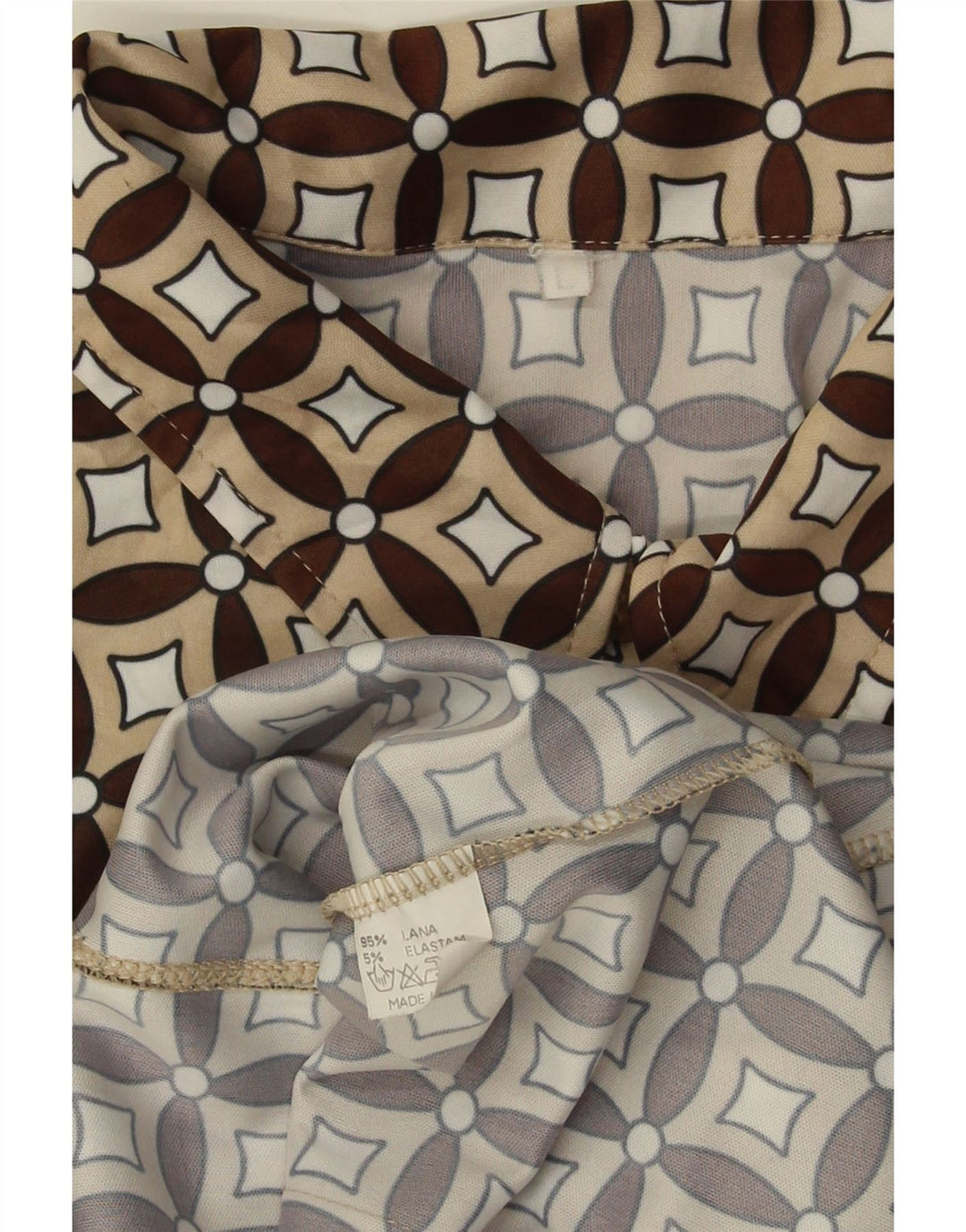 VINTAGE ženska košulja UK 16 velika bež geometrijska vuna