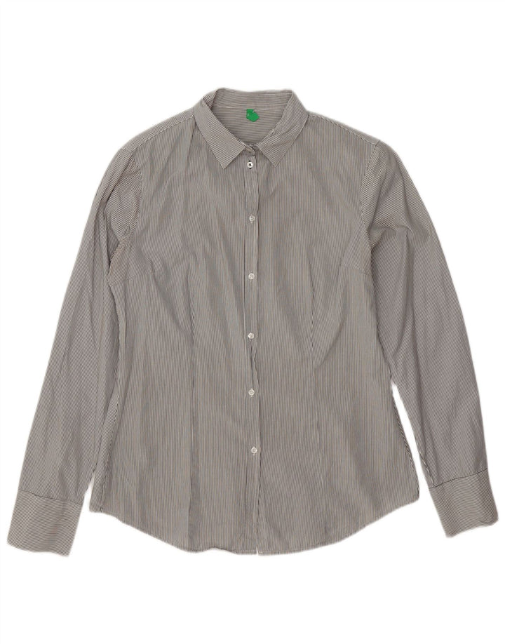 BENETTON Womens Shirt UK 16 Large Grey Striped