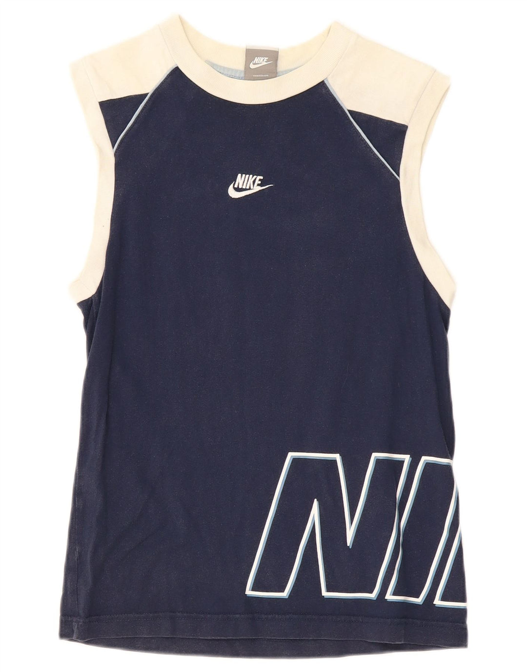 NIKE Boys Graphic Vest Top 12-13 Years Large Tavy Blue Colourblock