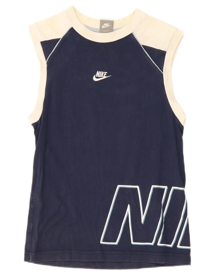 NIKE Boys Graphic Vest Top 12-13 Years Large Tavy Blue Colourblock