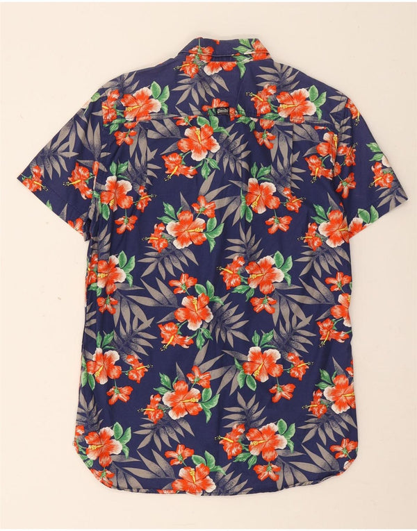 Superdry Mens Miami Short Sleeve Shirt Medium Navy Blue Floral Cotton