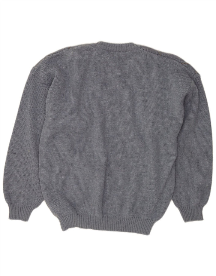 VINTAGE muški džemper s V-izrezom IT 50 Srednje plava Argyle/Dijamantna vuna