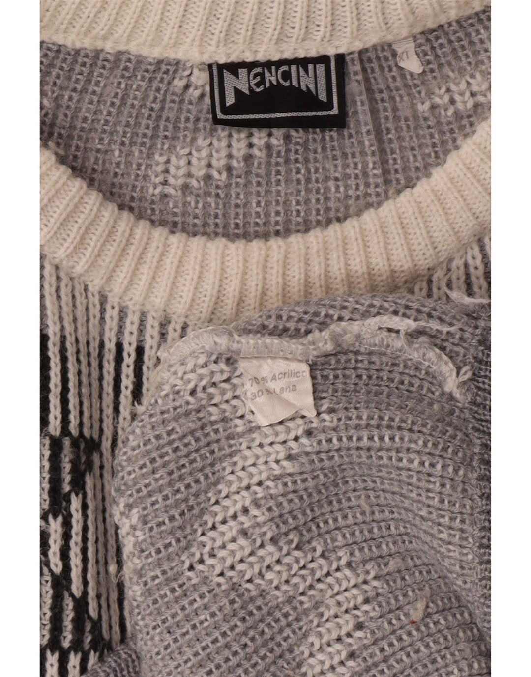 VINTAGE muški džemper s veznim izrezom XL Off White Fair Isle Classic