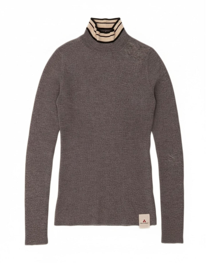 PEUTEREY Womens Crop Turtle Neck Jumper Sweater UK 14 Large Grey Wool