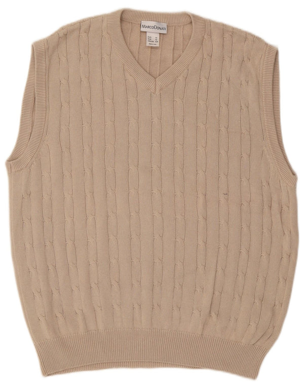 Vintage Mens Vest Tank Top UK 42 Large Beige Cotton