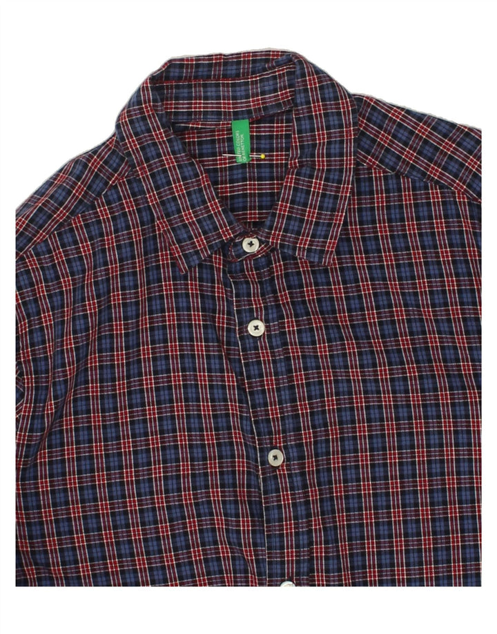 BENETTON Mens Shirt Medium Navy Blue Check Vintage Benetton and Second-Hand Benetton from Messina Hembry 