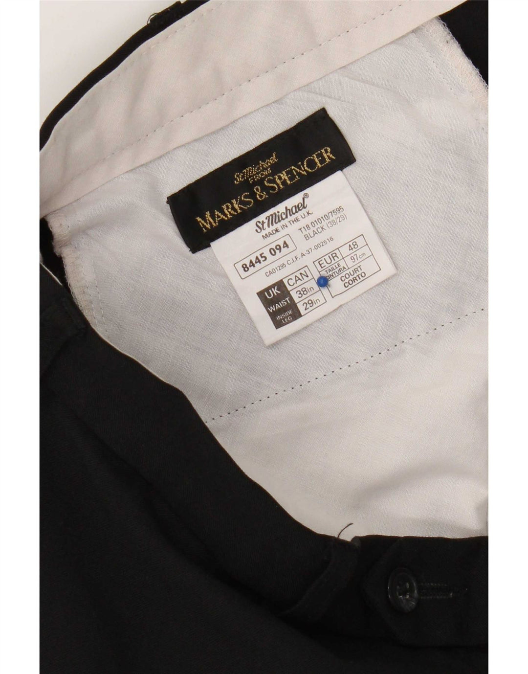 Marks & Spencer muške ravne chino hlače W38 L29 crni poliester
