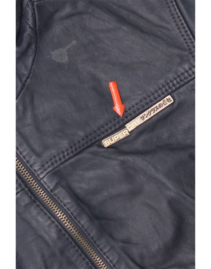 Superdry ženska kožna jakna s kapuljačom UK 14 srednje tamnoplava koža