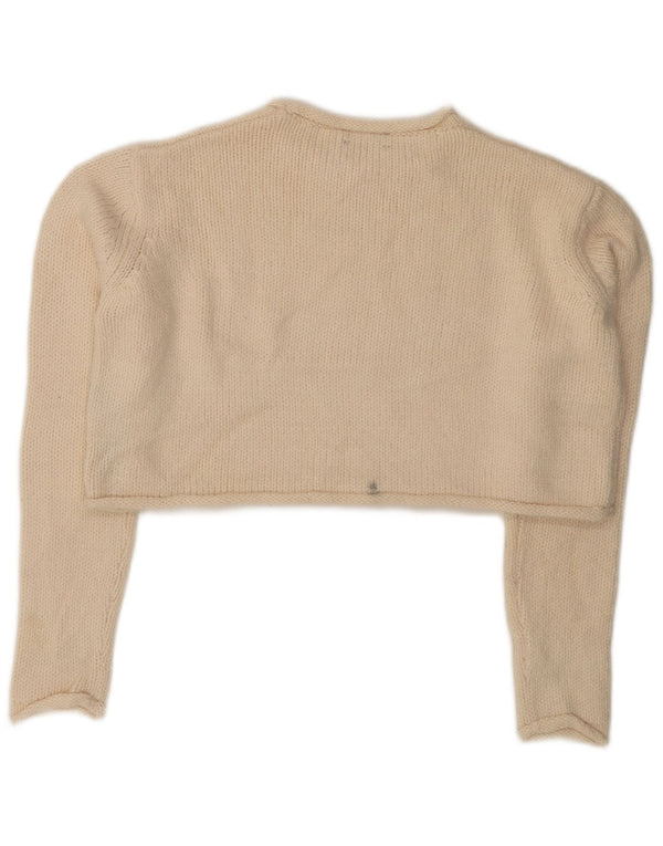 Zara Womens Crop Crew Neck Jumper Sweater UK 10 Small Off White Acrylic