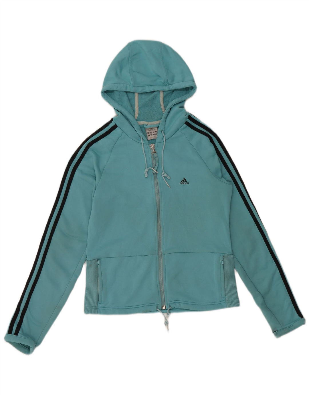 ADIDAS ženski kratki pulover s kapuljačom s patentnim zatvaračem UK 14 srednje plavi poliester