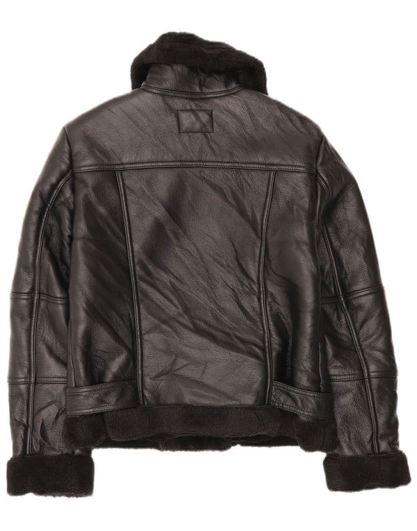 VINTAGE ženska biciklistička jakna Sherpa od umjetne kože UK 10 Mala crna