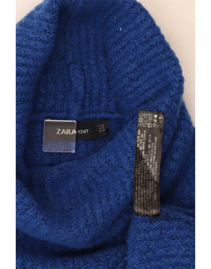Zara ženski pulover s rol izrezom UK 10 Mali plavi akril