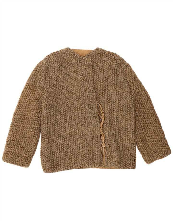 Vintage ženska pletena bomber jakna UK 12 Srednje smeđa