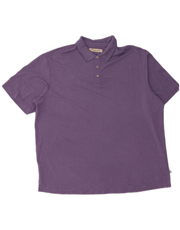 TOMMY BAHAMA Mens Polo Shirt 2XL Purple Pinstripe Modal