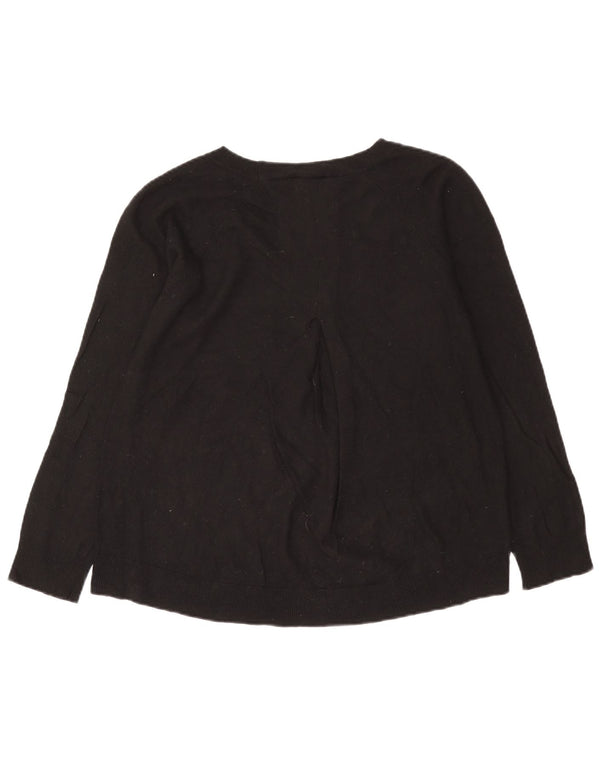 Benetton ženski džemper s morskim izrezom UK 12 Srednji crni kašmir