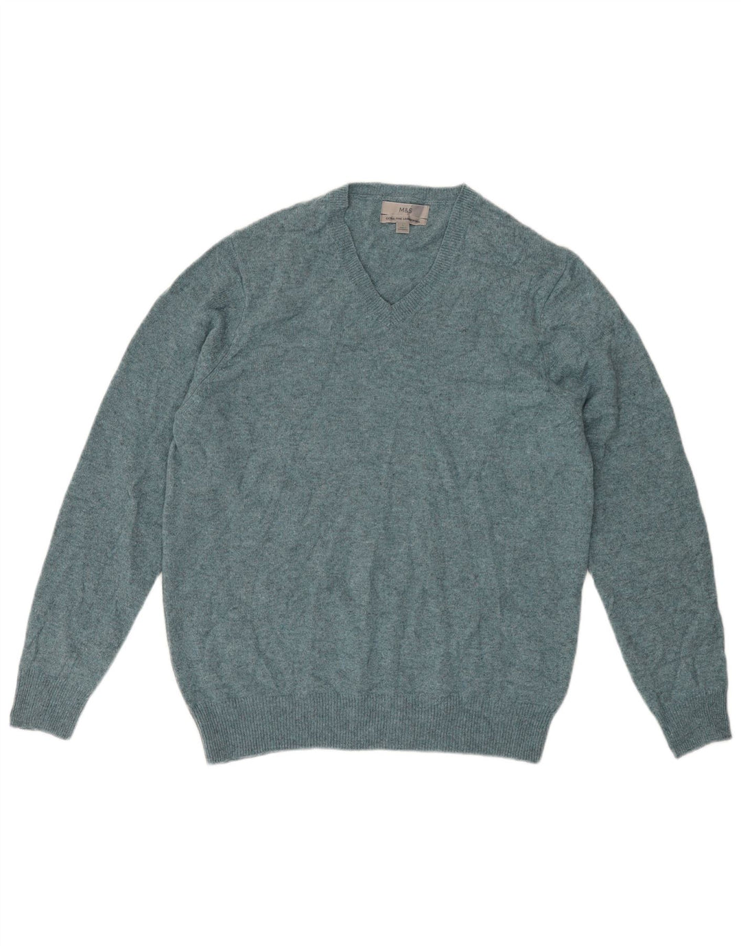 Marks & Spencer Mens V-Neck Jumper Sweater Large Green Flecked Wool