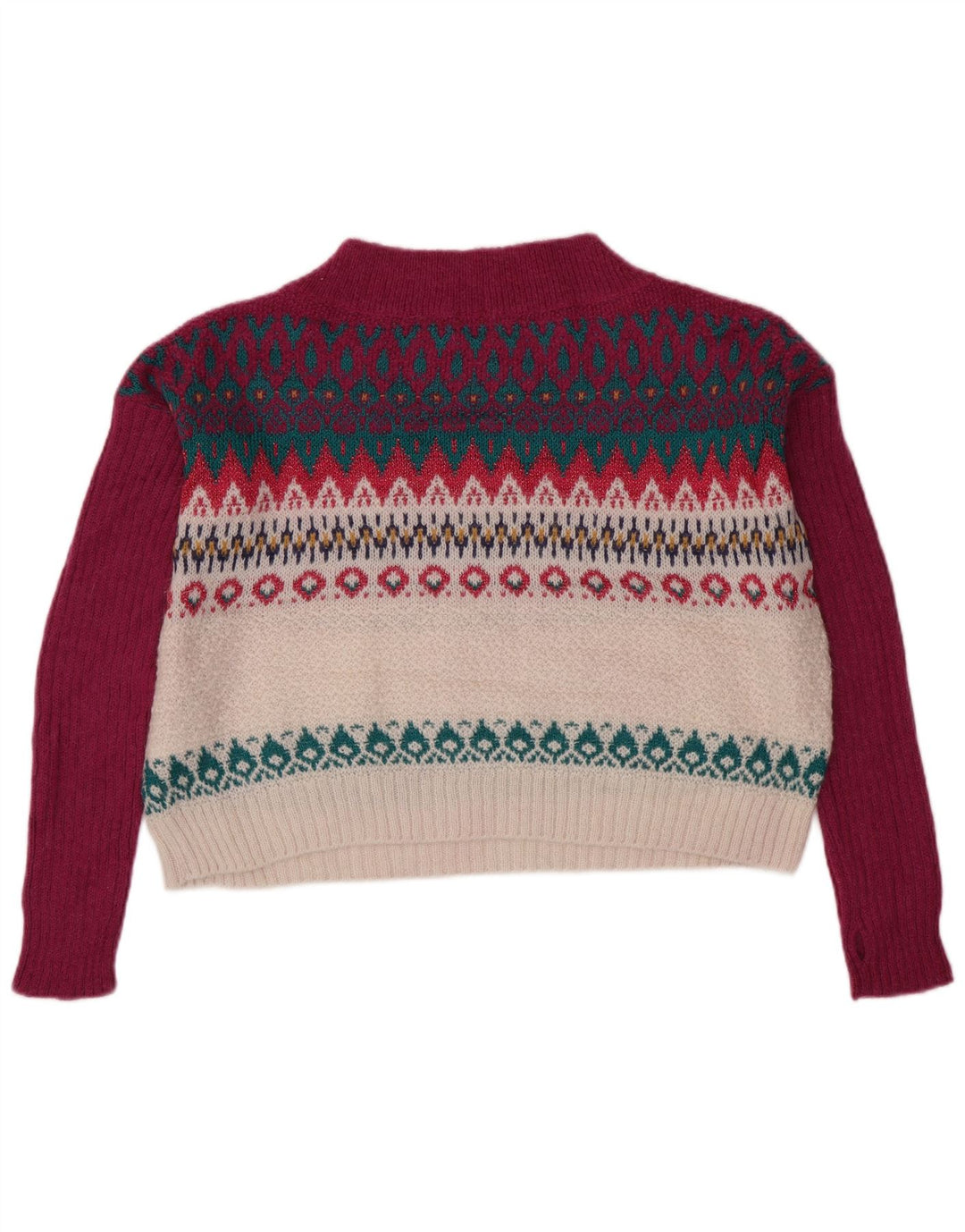 BENETTON ženski kratki džemper s ovratnikom UK 6 XS Burgundy Fair Isle
