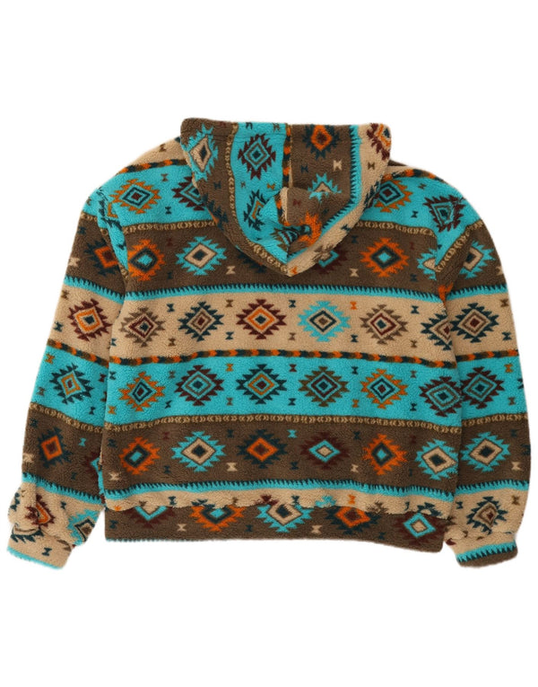 Vintage ženska prevelika jakna od flisa s kapuljačom UK 16 Large Blue Geometric