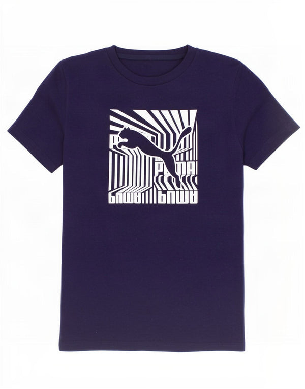 Puma Boys Graphic T-Shirt Top 9-10 Years Navy Blue Pamuk